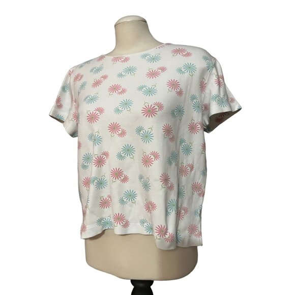 Kim Rogers Vintage White Floral Daisy Baby Tee Shirt Sz Petite Large Womens Pink - Picture 5 of 10
